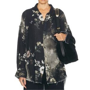 R13 Shredded Seam Drop Neck Shirt Bleached Floral